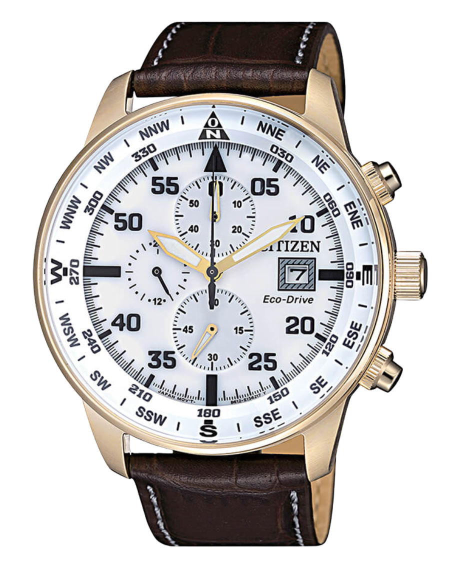 Citizen Eco-Drive CA0693-12A reloj hombre acero cronógrafo esfera blanca correa piel