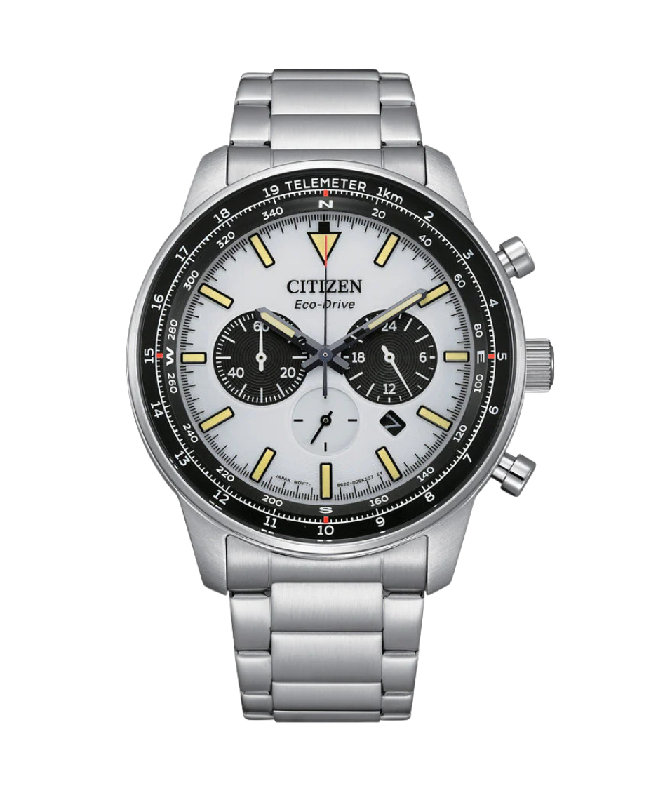 Citizen Eco-Drive CA4500-91A reloj hombre acero cronógrafo esfera blanca