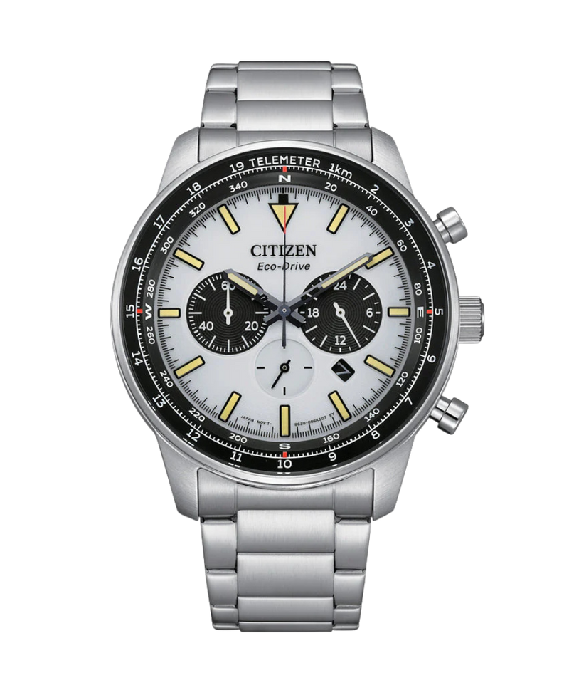 Citizen Eco-Drive CA4500-91A reloj hombre acero cronógrafo esfera blanca
