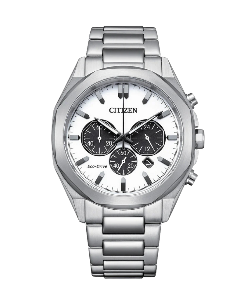 Citizen Eco-Drive CA4590-81A reloj hombre acero cronógrafo esfera blanca