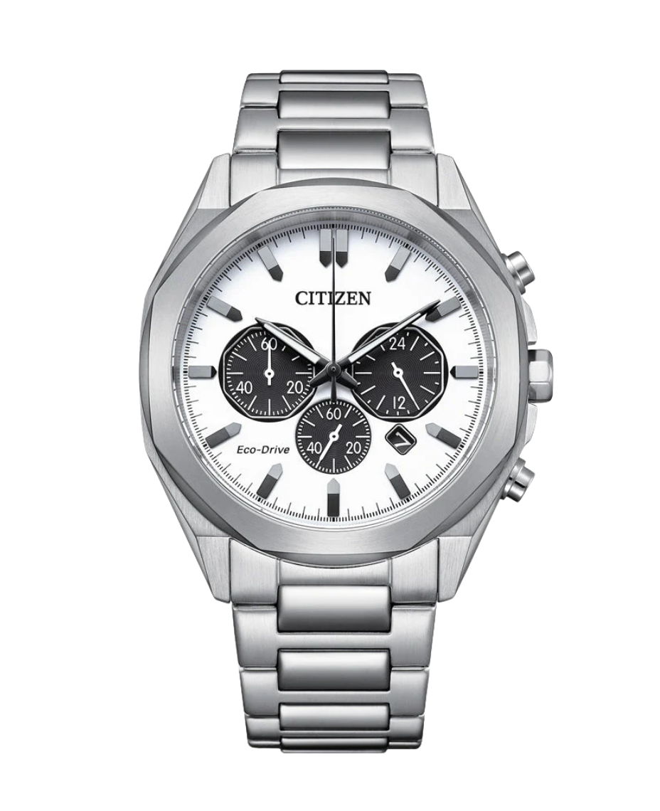 Citizen Eco-Drive CA4590-81A reloj hombre acero cronógrafo esfera blanca