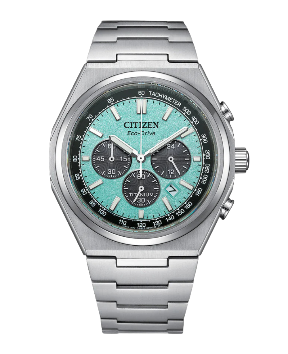 Citizen Super Titanium CA4610-85M reloj hombre titanio esfera turquesa cronógrafo