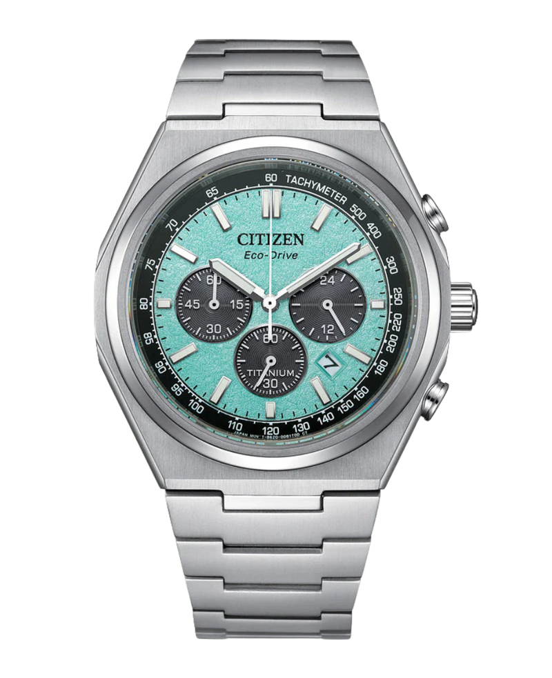 Citizen Super Titanium CA4610-85M reloj hombre titanio esfera turquesa cronógrafo