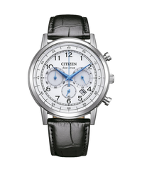 Citizen Eco-Drive CA4630-02A reloj hombre acero blanco cronógrafo correa piel