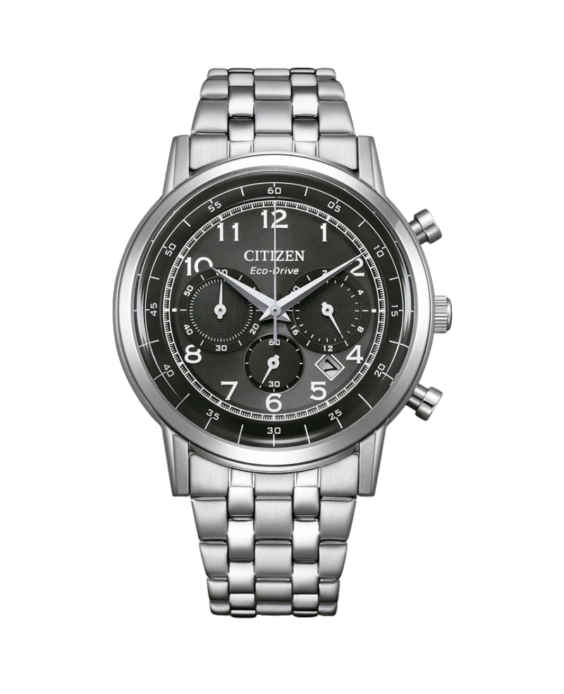 Citizen Eco-Drive CA4630-53E reloj hombre acero cronógrafo esfera negra sostenible