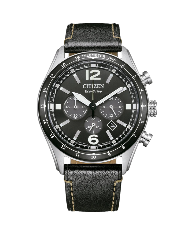 Citizen Eco-Drive Cronógrafo CA4654-04E reloj hombre acero negro correa piel