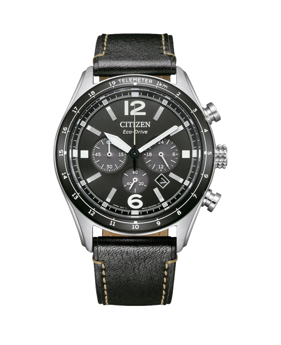 Citizen Eco-Drive Cronógrafo CA4654-04E reloj hombre acero negro correa piel