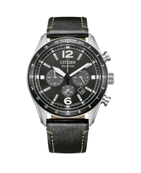 Citizen Eco-Drive Cronógrafo CA4654-04E reloj hombre acero negro correa piel