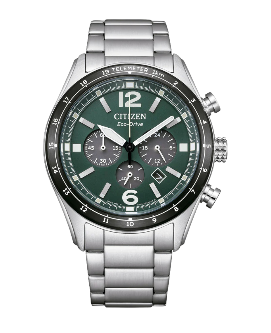 Citizen Eco-Drive CA4654-55X reloj hombre acero cronógrafo esfera verde