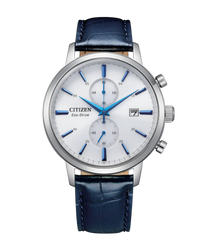 Citizen Eco-Drive CA7069-16A reloj hombre acero cronógrafo esfera blanca correa piel