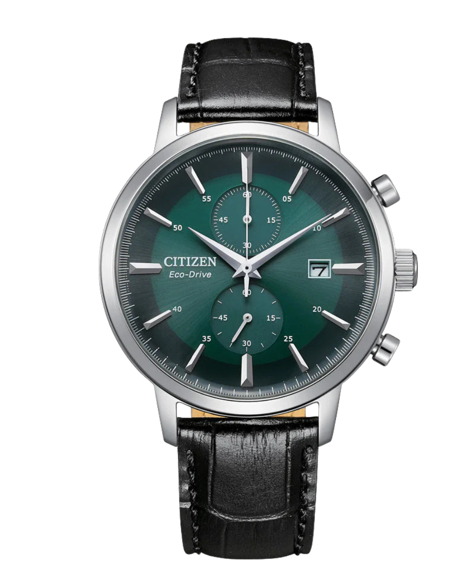 Citizen Eco-Drive CA7069-24X reloj hombre acero esfera verde correa piel