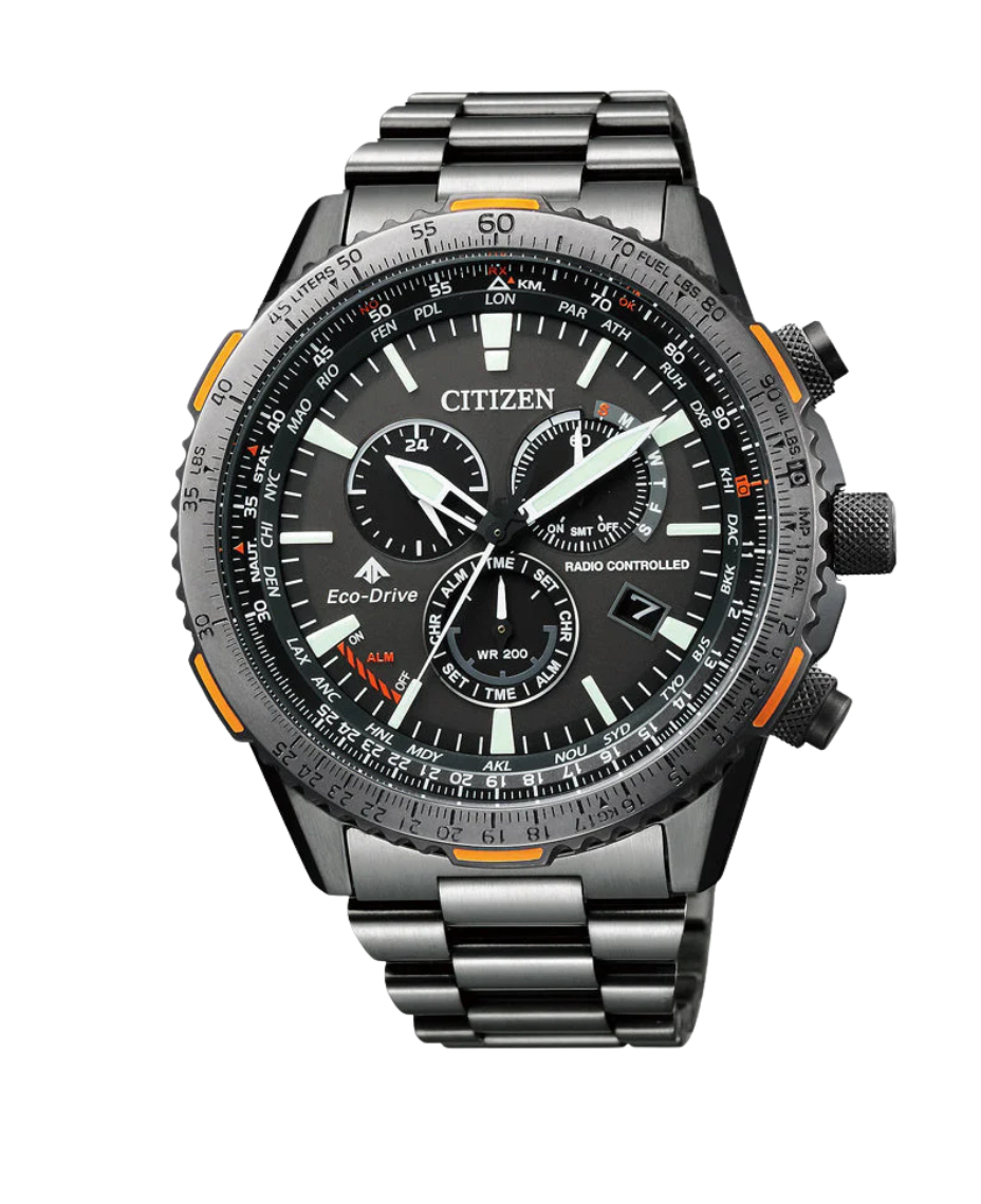 Citizen Eco-Drive CB5007-51H reloj hombre acero negro cronógrafo 45mm esfera antracita