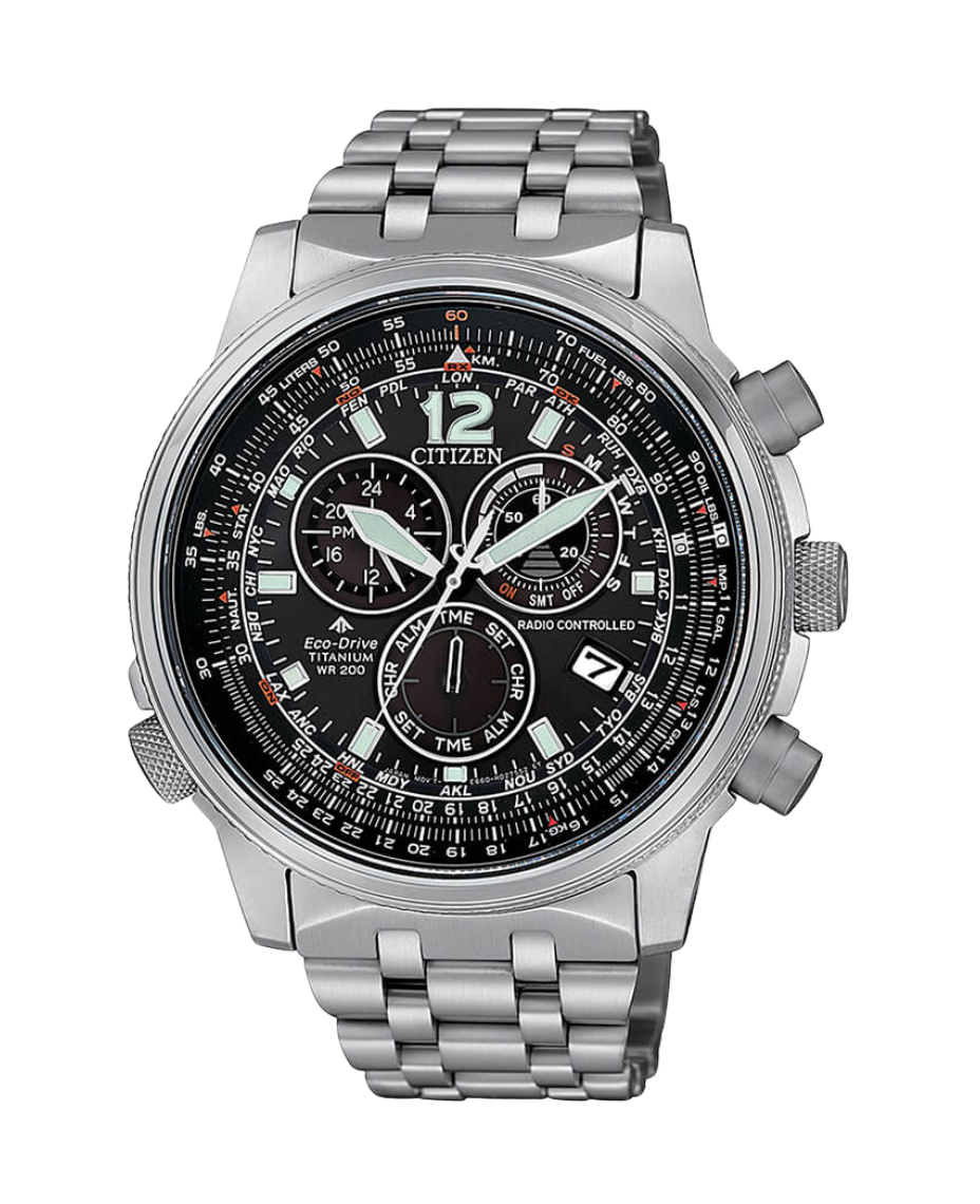 Citizen Super Titanium CB5850-80E reloj hombre titanio esfera negra cronógrafo Eco-Drive