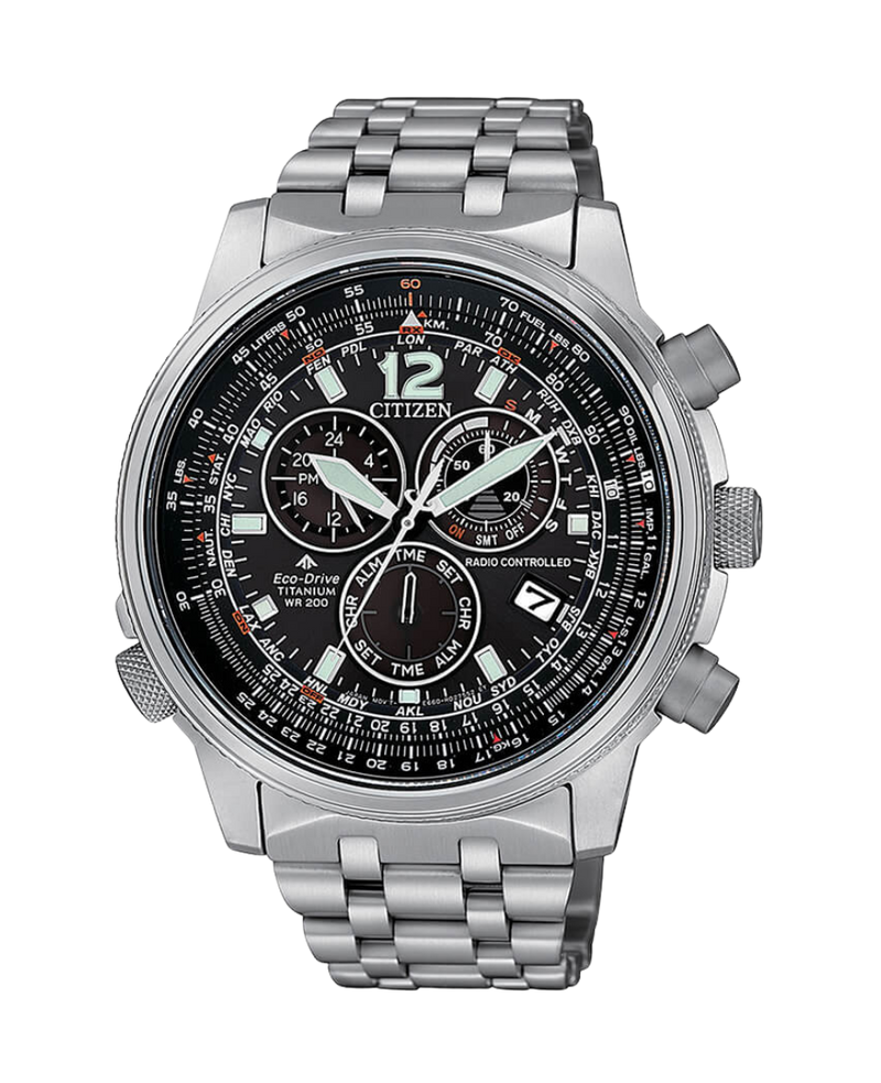 Citizen Super Titanium CB5850-80E reloj hombre titanio esfera negra cronógrafo Eco-Drive