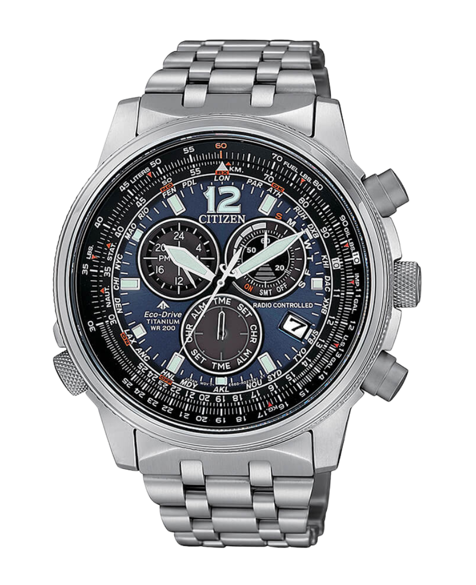 Citizen Super Titanium CB5850-80L reloj hombre titanio azul cronógrafo Eco-Drive