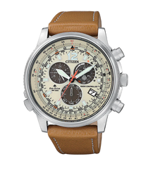 Citizen Eco-Drive CB5860-35X reloj hombre acero cronógrafo esfera beige correa piel