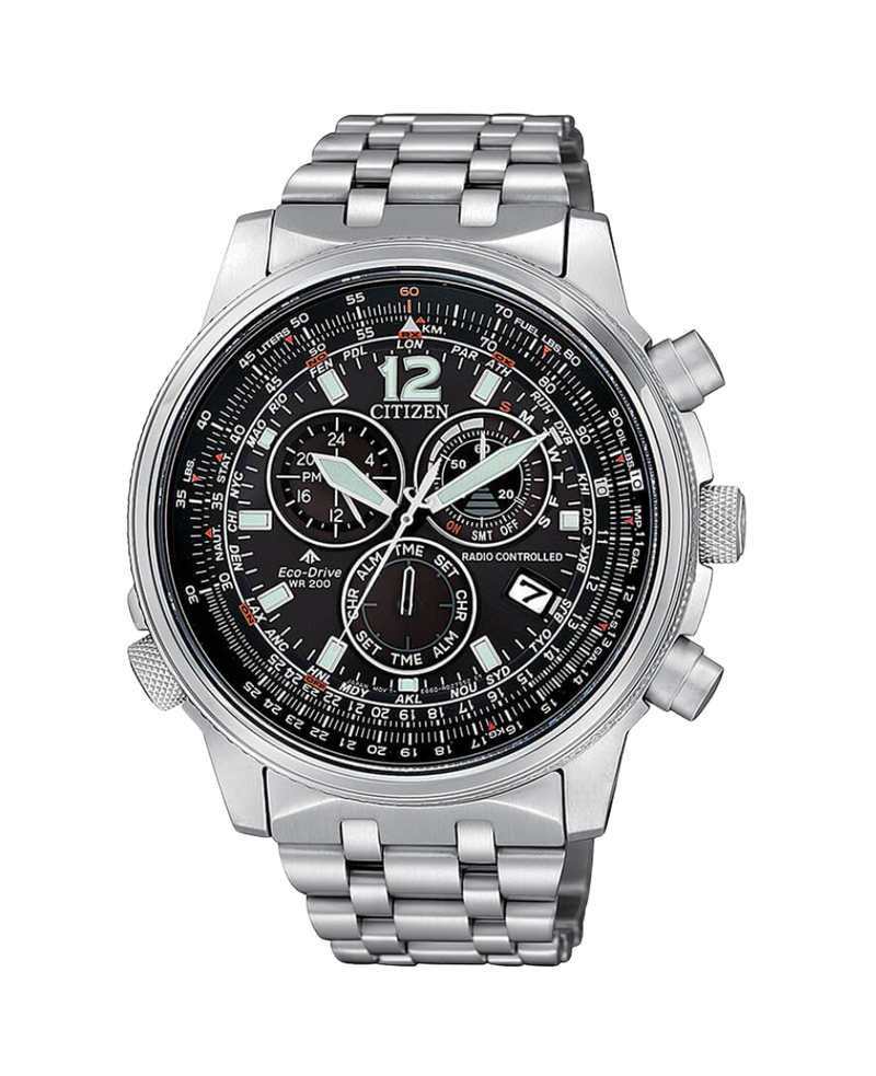 Citizen Eco-Drive CB5860-86E reloj hombre acero cronógrafo esfera negra