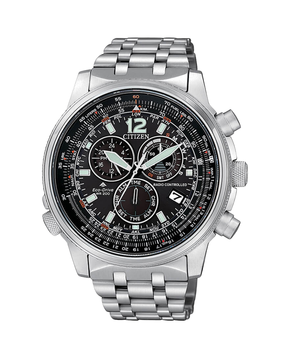Citizen Eco-Drive CB5860-86E reloj hombre acero cronógrafo esfera negra