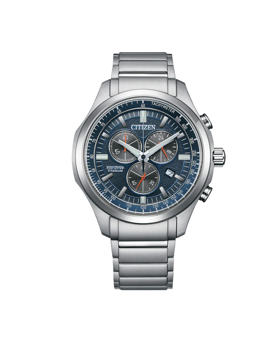 Citizen Super Titanium AT2530-85L reloj hombre titanio azul cronógrafo Eco-Drive