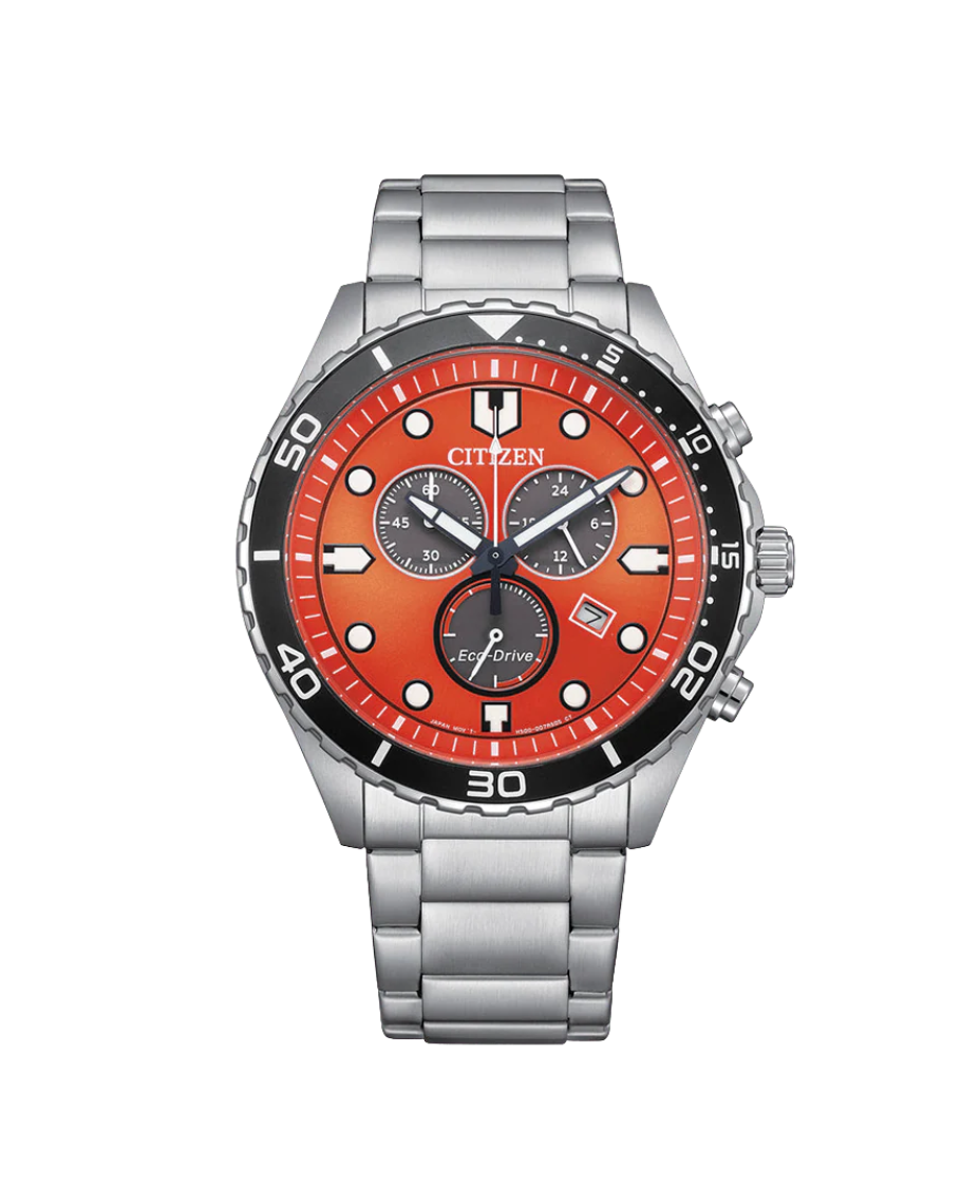 Citizen Eco-Drive AT2560-84X reloj hombre acero esfera naranja cronógrafo