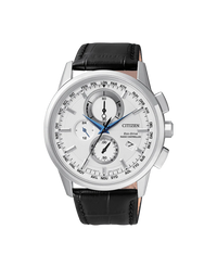 Citizen Eco-Drive AT8110-11A reloj hombre acero cronógrafo esfera blanca correa piel