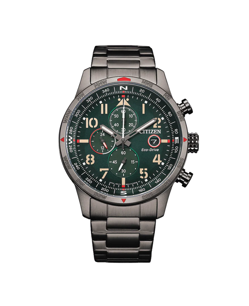 Citizen Eco-Drive CA0797-84X reloj hombre acero cronógrafo esfera verde