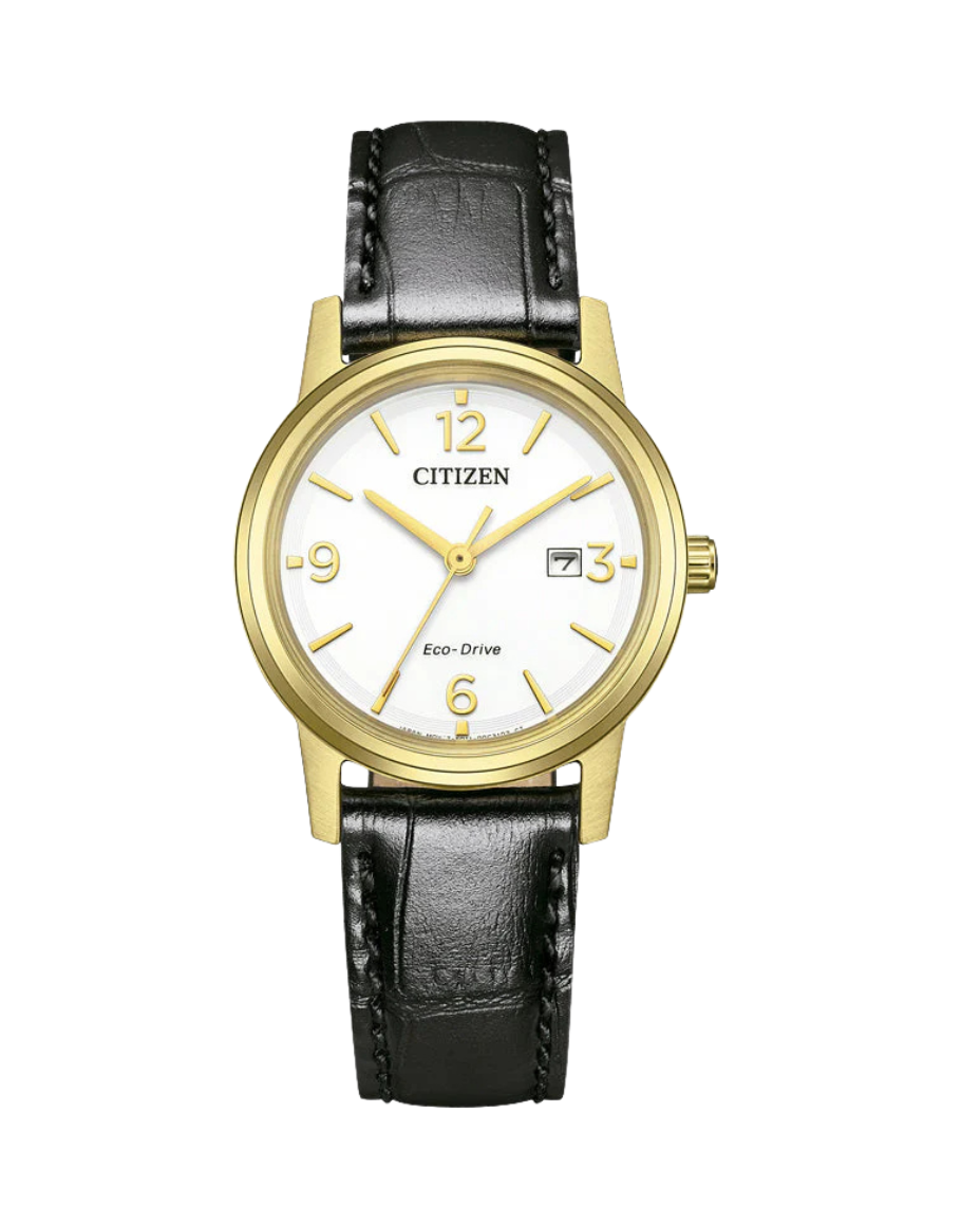 Citizen Eco-Drive EW2722-01A reloj mujer acero chapado oro esfera blanca correa piel
