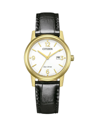 Citizen Eco-Drive EW2722-01A reloj mujer acero chapado oro esfera blanca correa piel