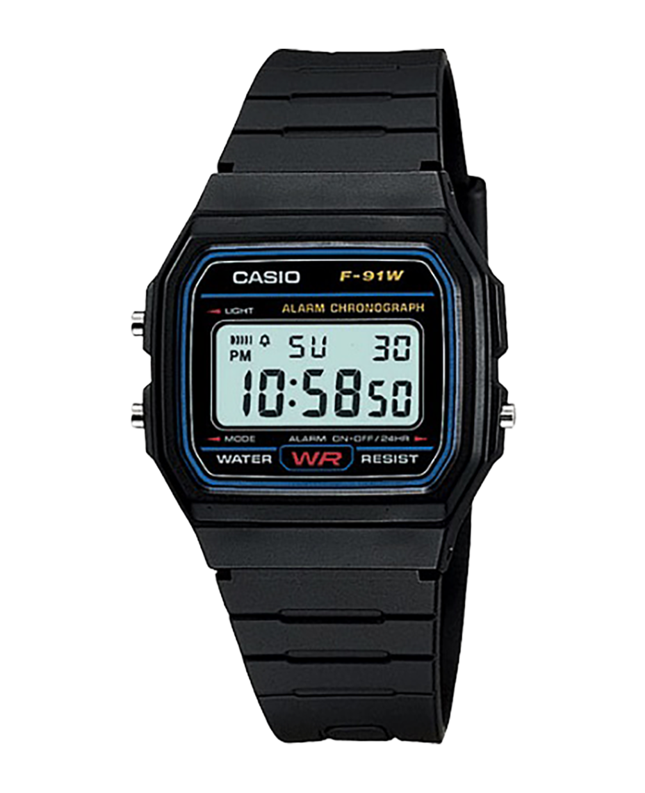 Casio Vintage F-91W-1YEG reloj unisex digital resina negra clásico años 80