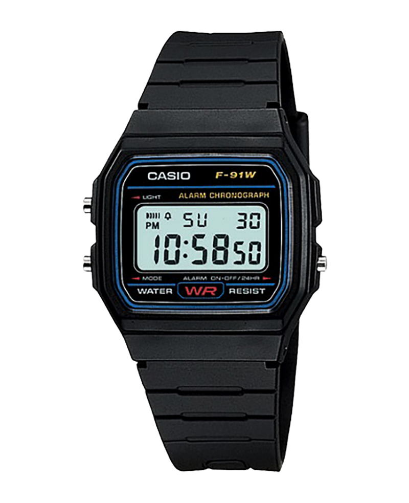 Casio Vintage F-91W-1YEG reloj unisex digital resina negra clásico años 80