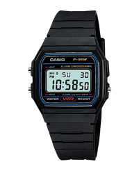 Casio Vintage F-91W-1YEG reloj unisex digital resina negra clásico años 80