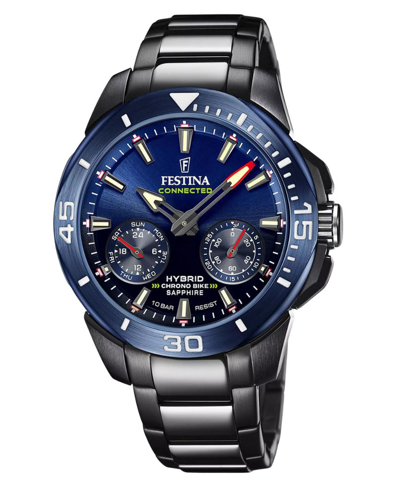 Festina Connected F20647/1 reloj hombre acero híbrido esfera azul pulsera negra