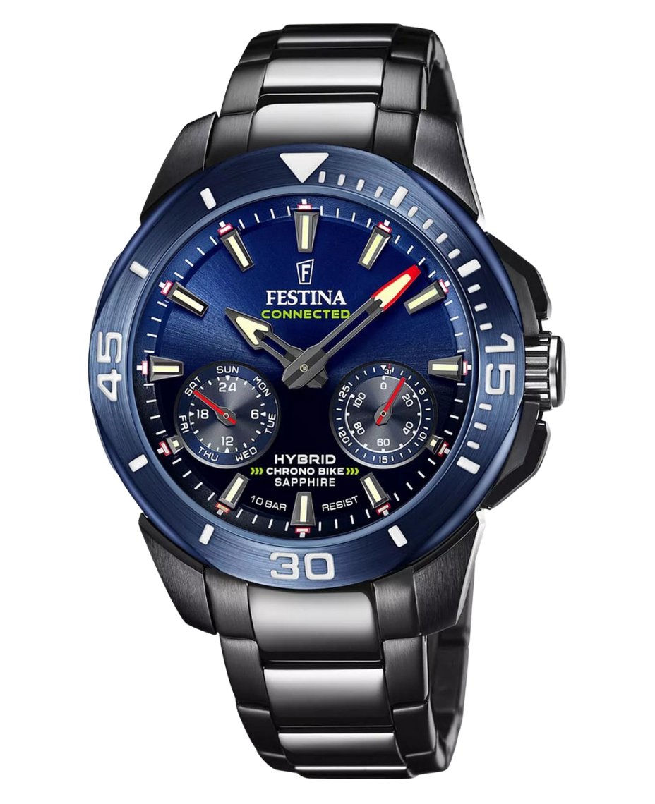 Festina Connected F20647/1 reloj hombre acero híbrido esfera azul pulsera negra