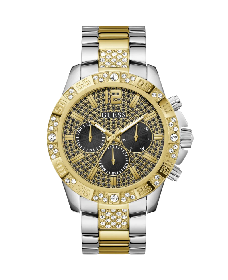 Guess Majestic GW0796G3 reloj hombre acero reciclado plateado esfera negra brazalete dorado