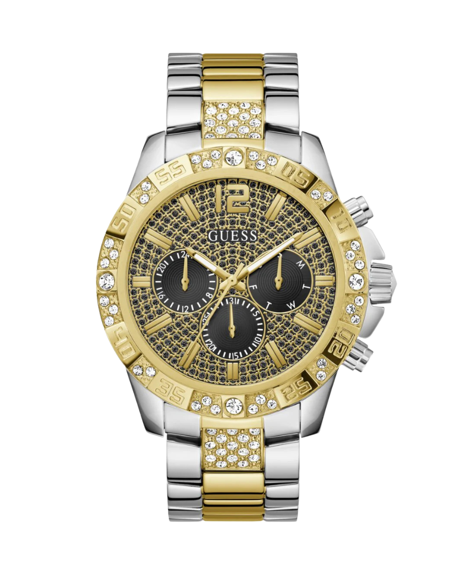 Guess Majestic GW0796G3 reloj hombre acero reciclado plateado esfera negra brazalete dorado