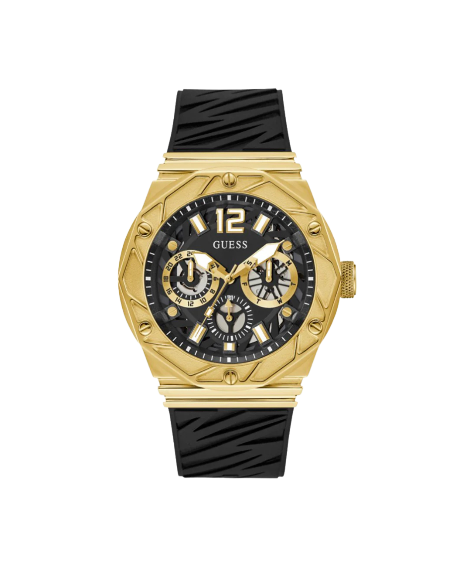 Guess Rival GW0634G2 reloj hombre acero dorado esfera negra correa silicona