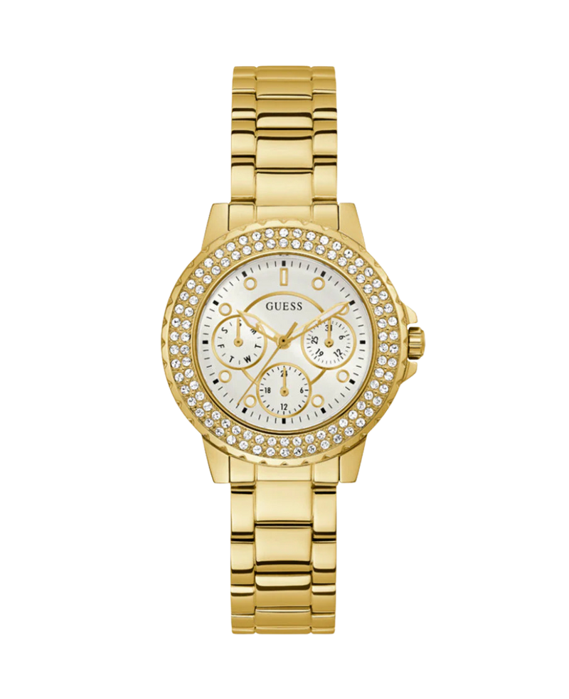 Guess Crown Jewel GW0410L2 reloj mujer acero dorado esfera blanca brazalete oro