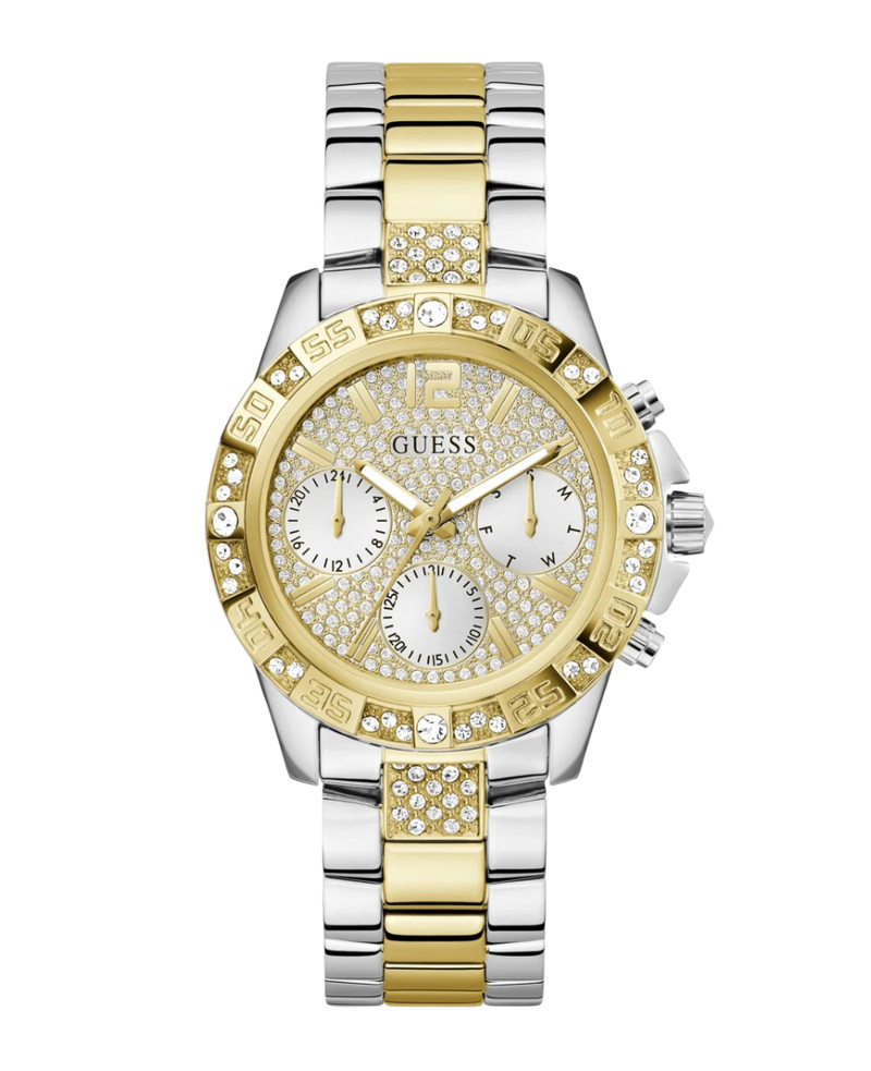 Guess Majesty GW0771L3 reloj mujer acero plateado esfera blanca brazalete dorado