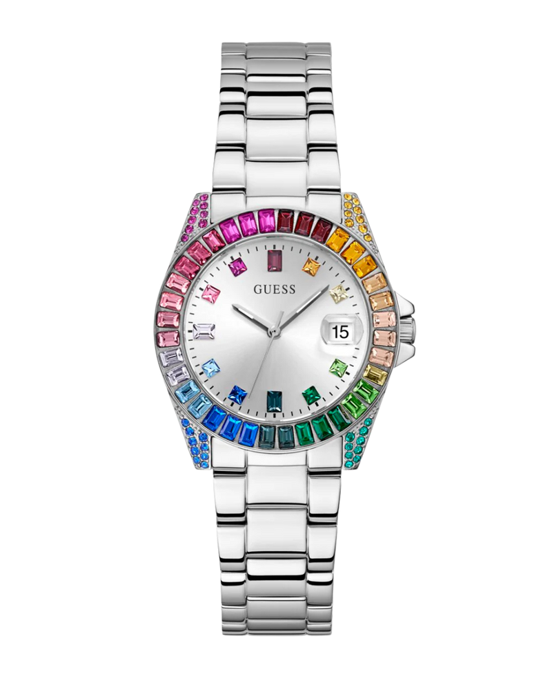 Guess Opaline GW0475L4 reloj mujer acero reciclado plateado brazalete deployant