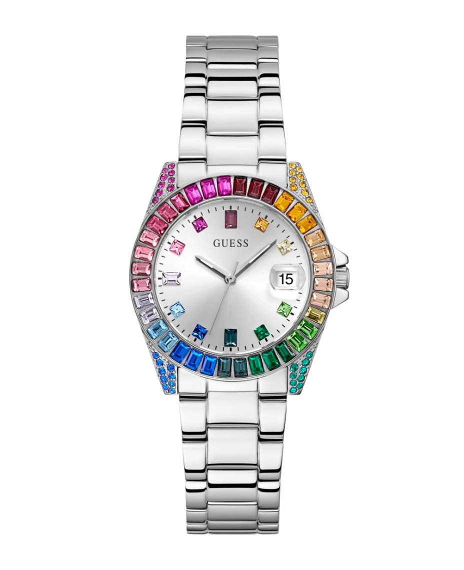 Guess Opaline GW0475L4 reloj mujer acero reciclado plateado brazalete deployant