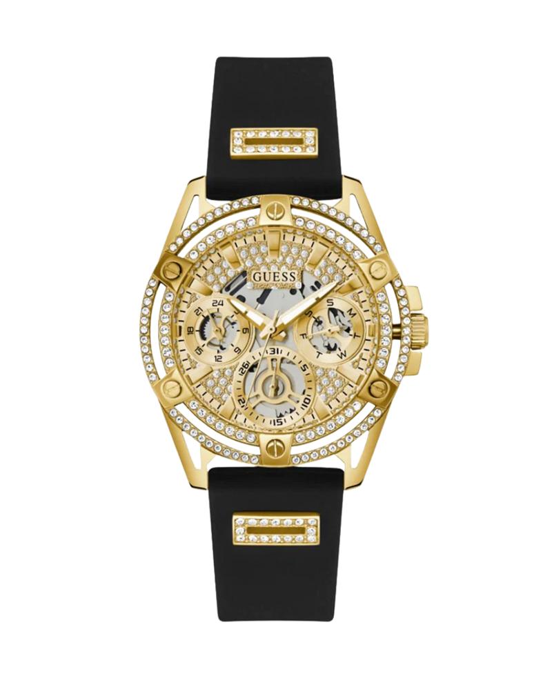 Guess Queen GW0536L3 reloj mujer acero dorado esfera champagne correa silicona negra