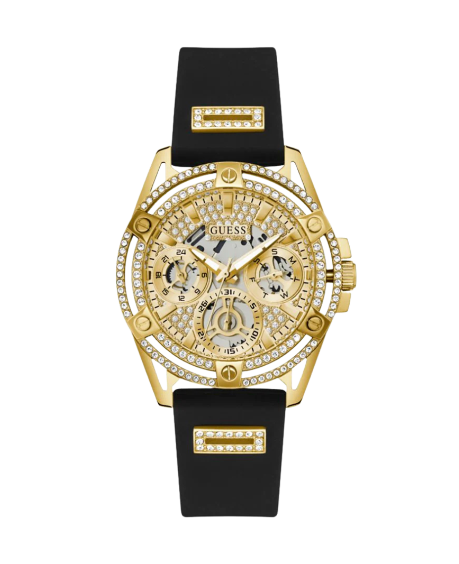 Guess Queen GW0536L3 reloj mujer acero dorado esfera champagne correa silicona negra