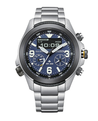 Citizen Promaster JV1006-51L reloj hombre acero esfera azul cristal zafiro Eco-Drive multifunción