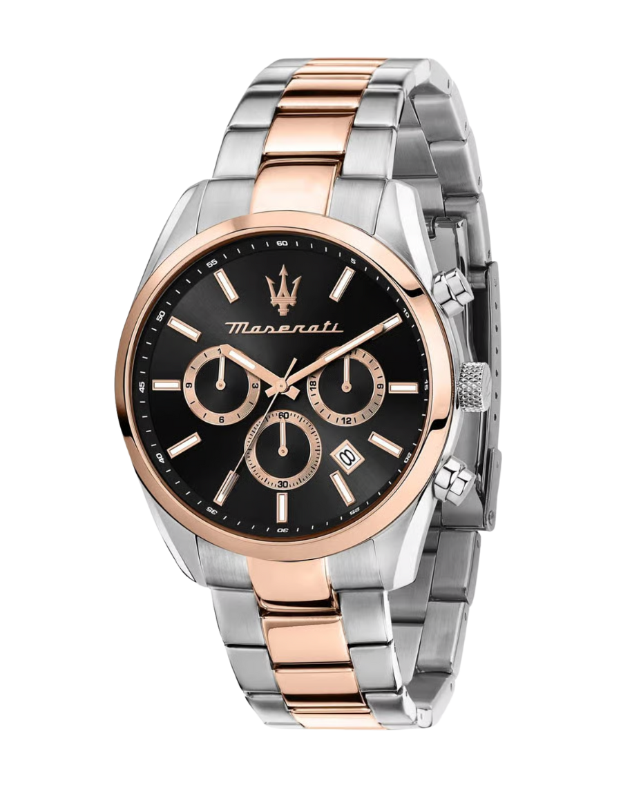 Maserati R8853151002 reloj hombre acero oro rosa esfera negra 43mm multifunción