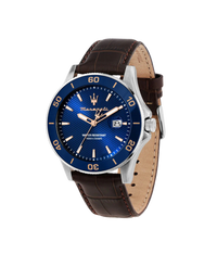 Maserati Competizione R8851100004 reloj hombre acero plata esfera azul correa piel marrón