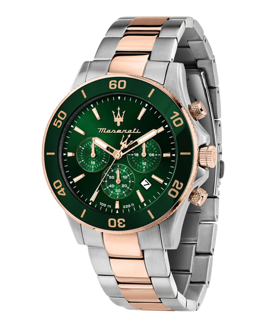 Maserati Competizione R8873600004 reloj hombre acero esfera verde brazalete oro rosa