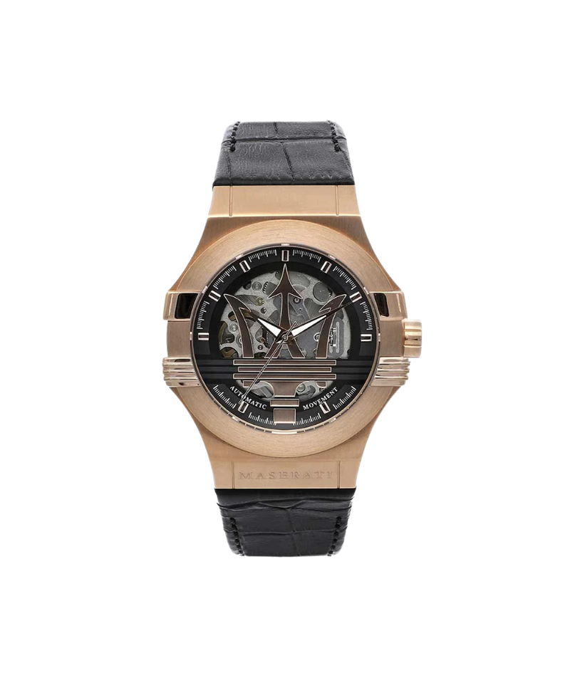 Maserati Potenza R8821108039 reloj hombre acero oro rosa esfera negra correa cuero