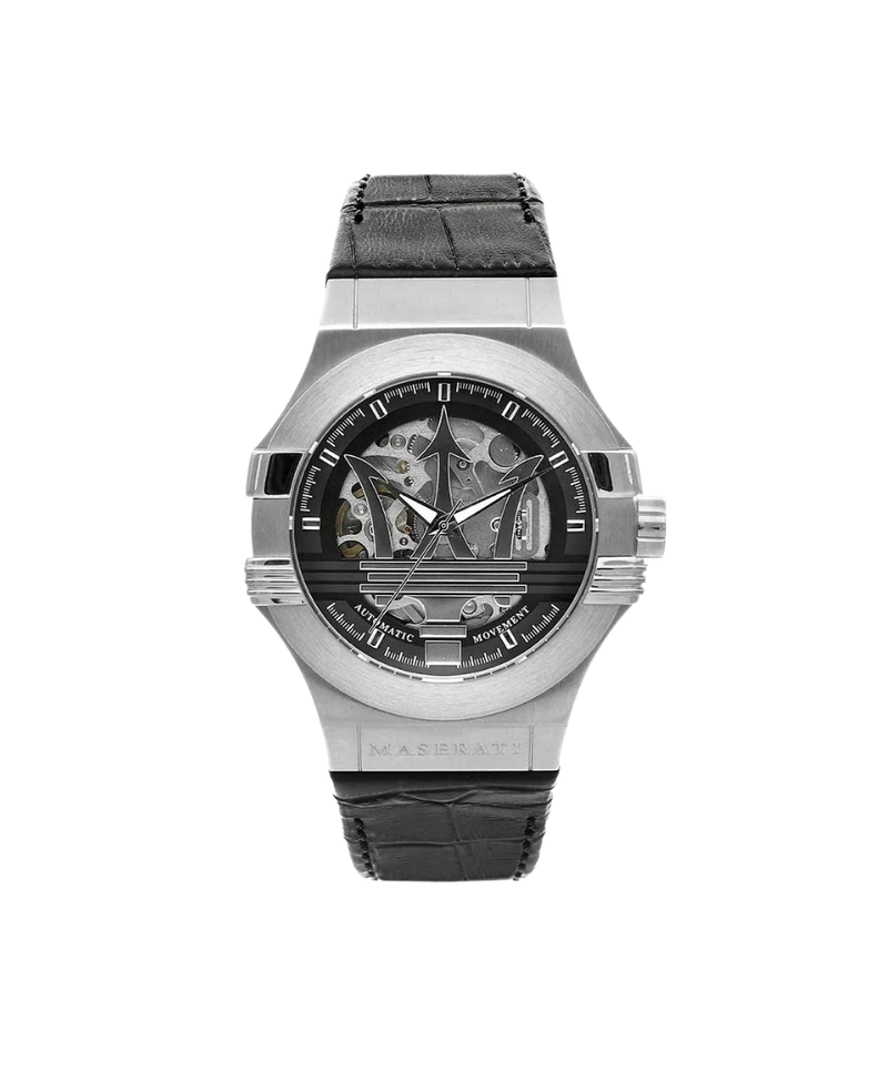 Maserati Potenza Automático R8821108038 reloj hombre acero plata esfera negra correa cuero
