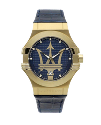 Maserati Potenza R8851108035 reloj hombre acero dorado esfera azul correa cuero