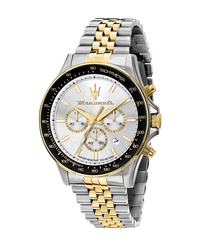 Maserati Sfida R8873640024 reloj hombre acero cronógrafo caja plata brazalete oro esfera blanca